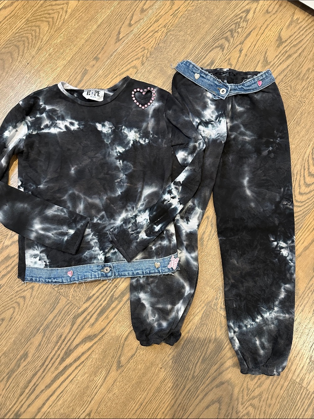 Hope Jeans Tie Dye Set with Denim and Crystal Heart Details
